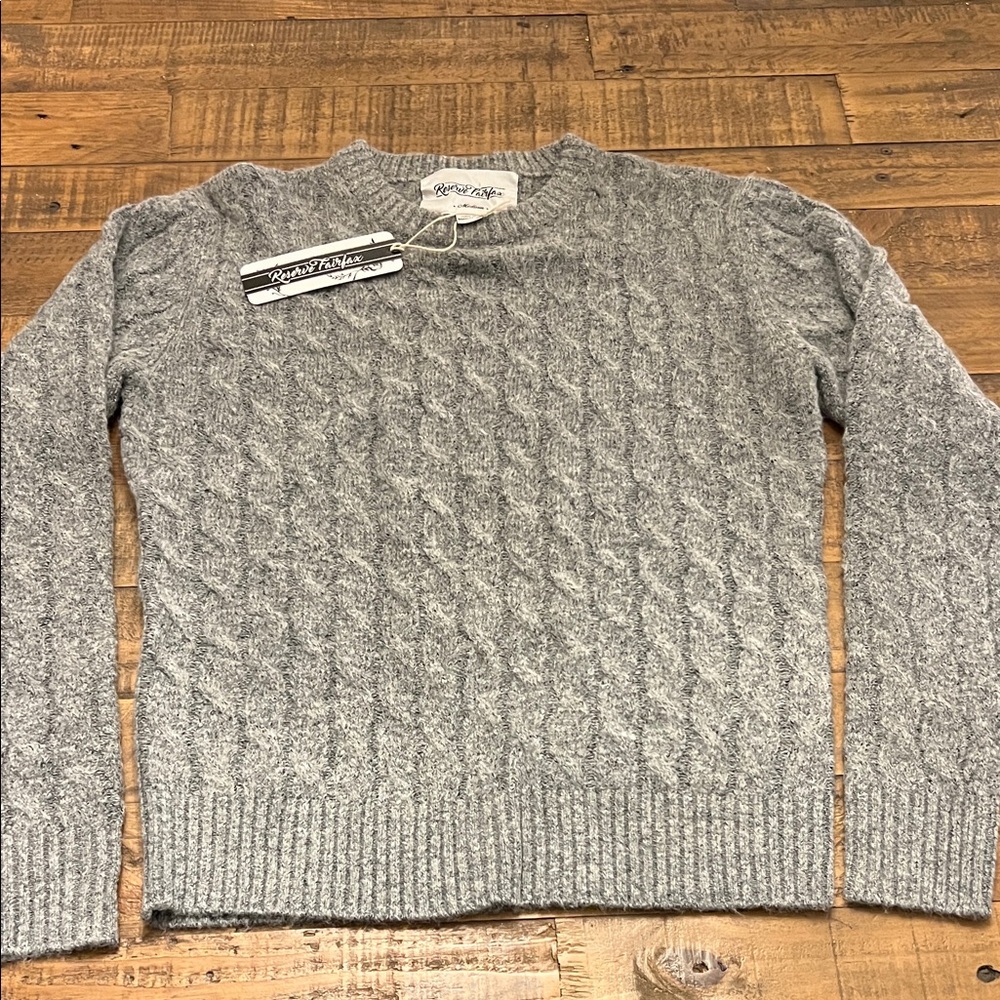 Heather Gray Cable Knit Crewneck Sweater